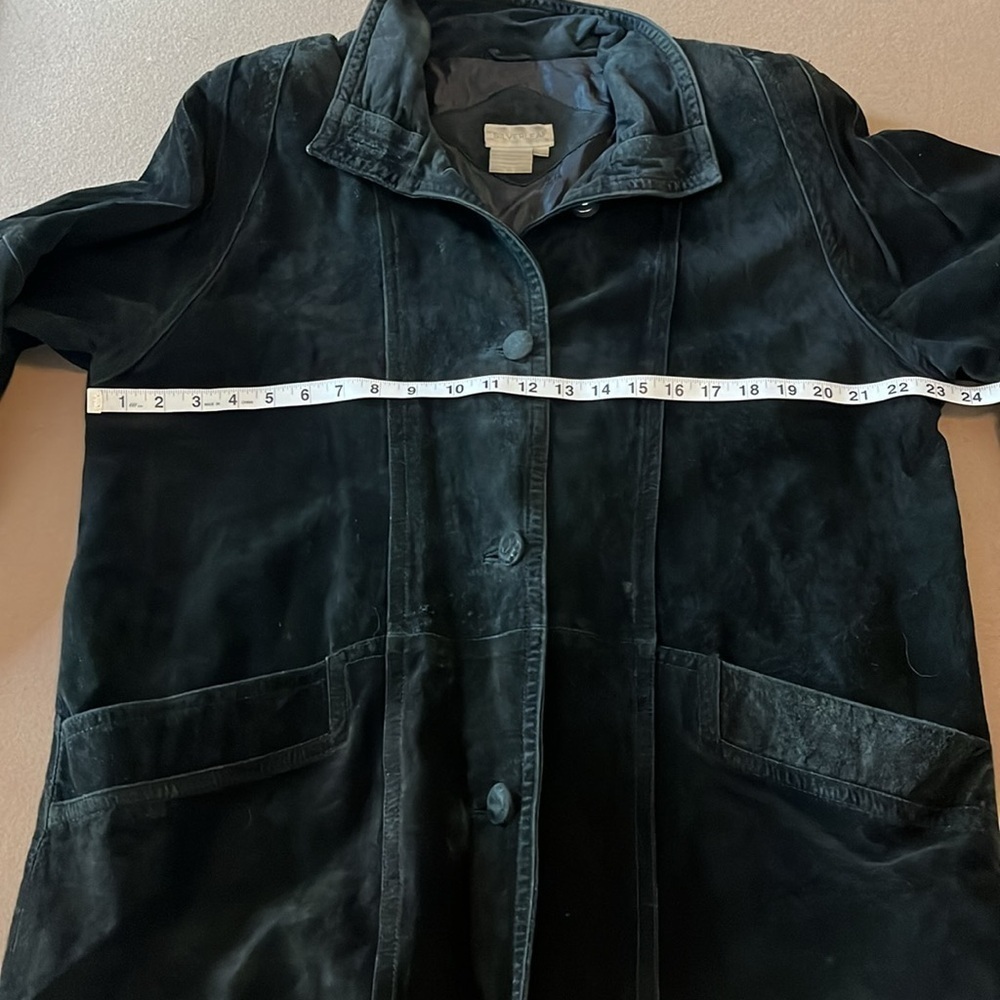 SILVERLEAF Women’s Black Suede Leather Long Jacket- Large - Picture 6 of 12